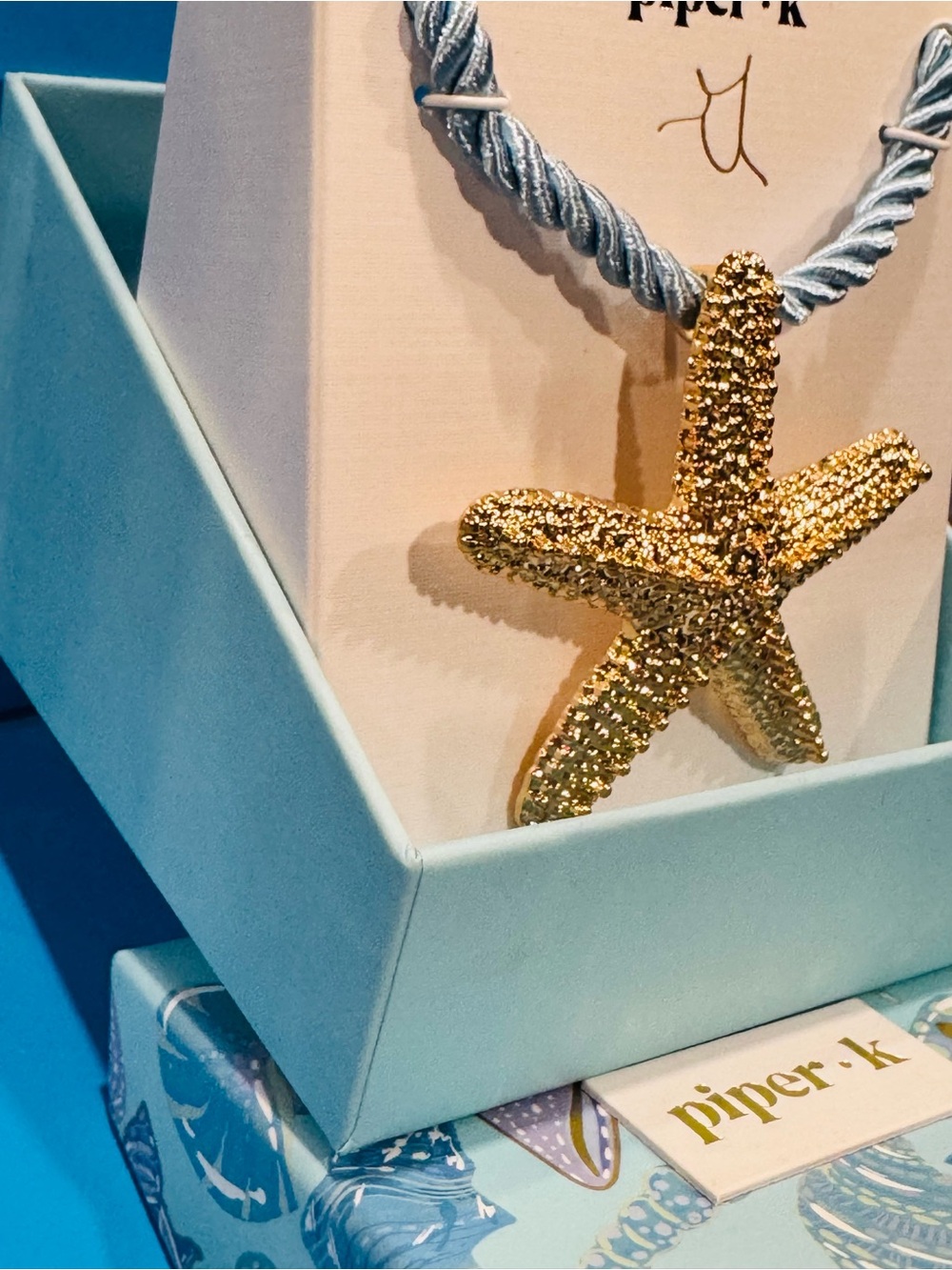 NWT Piper•k Gold Glitter Starfish Necklace with Light Blue Cord - Picture 8 of 12